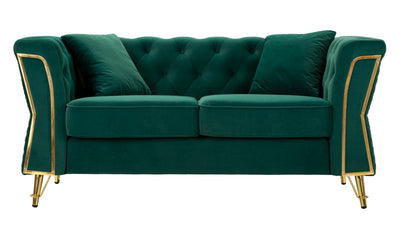 Canapé en velours vert avec coussins – Canapé 2 places Emy