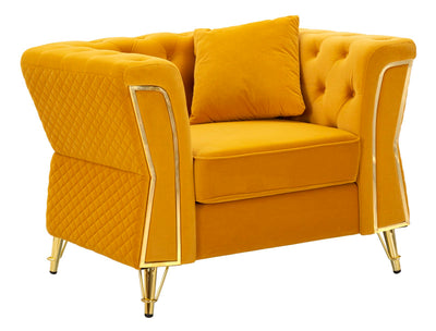 Fauteuil en velours moutarde avec coussin – Fauteuil d'appoint Emy