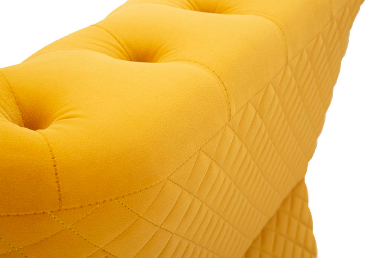 Fauteuil en velours moutarde avec coussin – Fauteuil d&