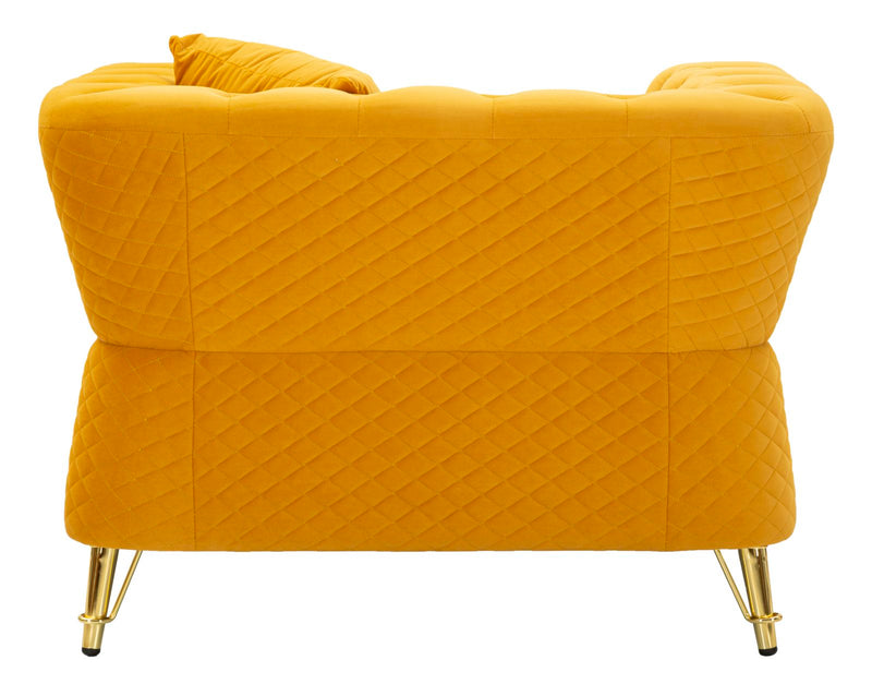 Fauteuil en velours moutarde avec coussin – Fauteuil d&