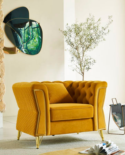 Fauteuil en velours moutarde avec coussin – Fauteuil d'appoint Emy