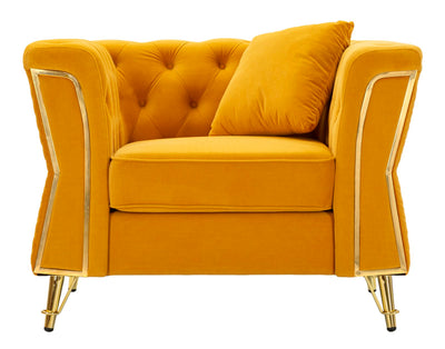 Fauteuil en velours moutarde avec coussin – Fauteuil d'appoint Emy