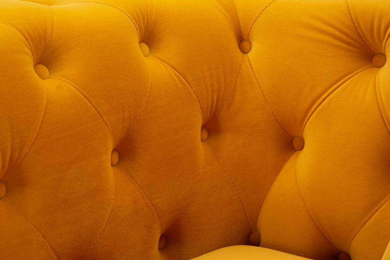 Fauteuil en velours moutarde avec coussin – Fauteuil d&