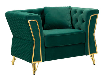 Fauteuil en velours vert avec coussin – Fauteuil d'appoint Emy