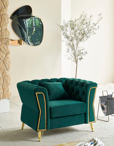 Fauteuil en velours vert avec coussin – Fauteuil d'appoint Emy