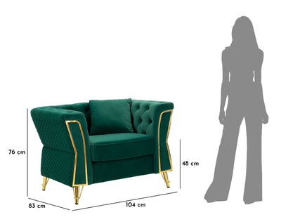 Fauteuil en velours vert avec coussin – Fauteuil d'appoint Emy