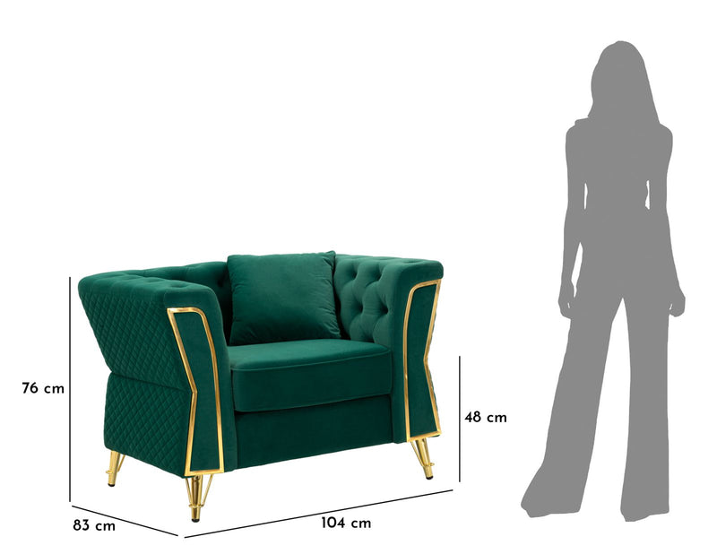 Fauteuil en velours vert avec coussin – Fauteuil d&