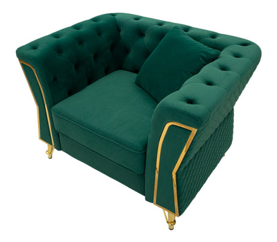 Fauteuil en velours vert avec coussin – Fauteuil d'appoint Emy