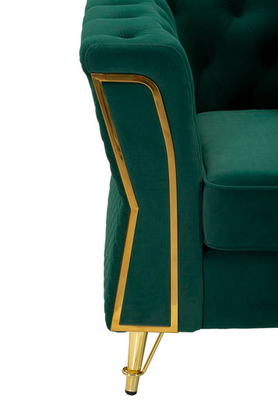 Fauteuil en velours vert avec coussin – Fauteuil d'appoint Emy
