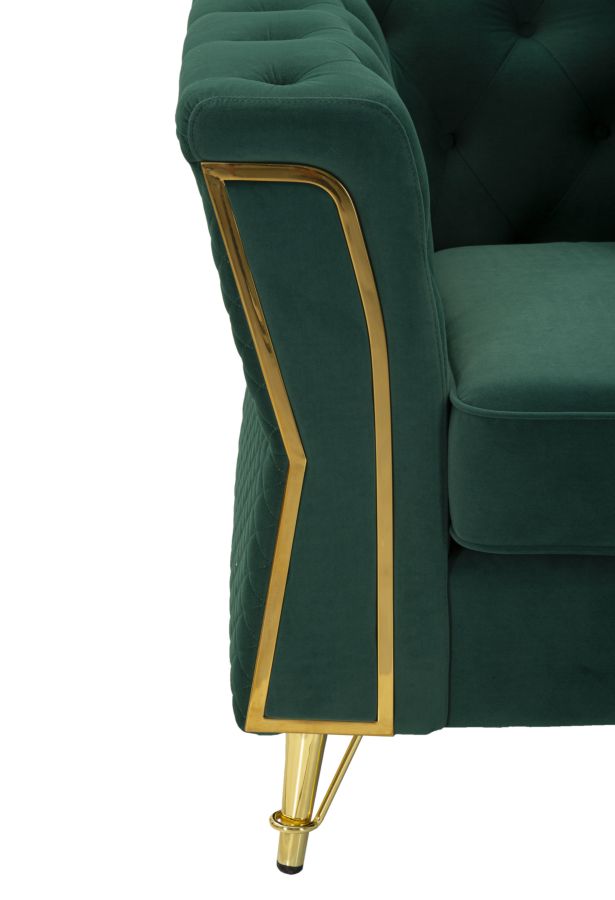 Fauteuil en velours vert avec coussin – Fauteuil d&