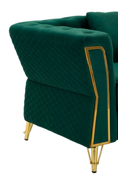 Fauteuil en velours vert avec coussin – Fauteuil d'appoint Emy