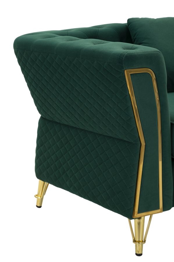 Fauteuil en velours vert avec coussin – Fauteuil d&