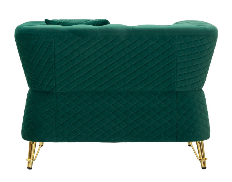 Fauteuil en velours vert avec coussin – Fauteuil d&