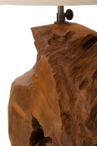 Lampe de table en bois de teck avec pied sculpté – Collection Kepala