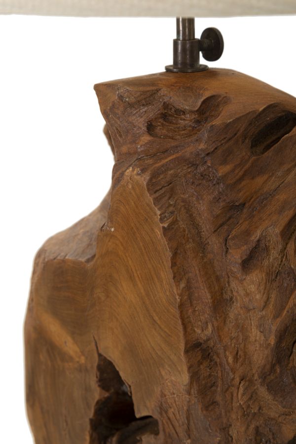 Lampe de table en bois de teck avec pied sculpté – Collection Kepala