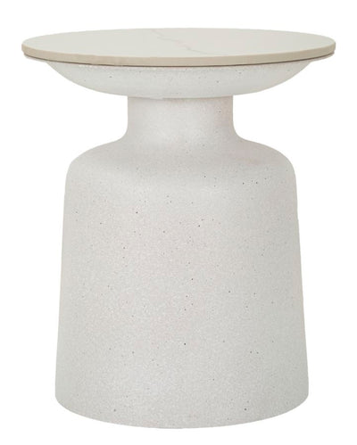 Table d'appoint ronde blanche avec base texturée – Table d'appoint moderne