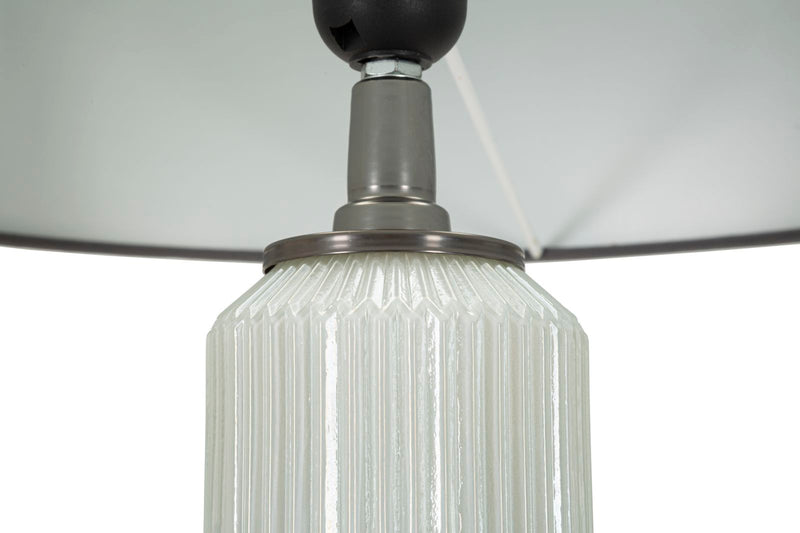 Lampadaire blanc et argent avec abat-jour en tissu – Bright One Modern