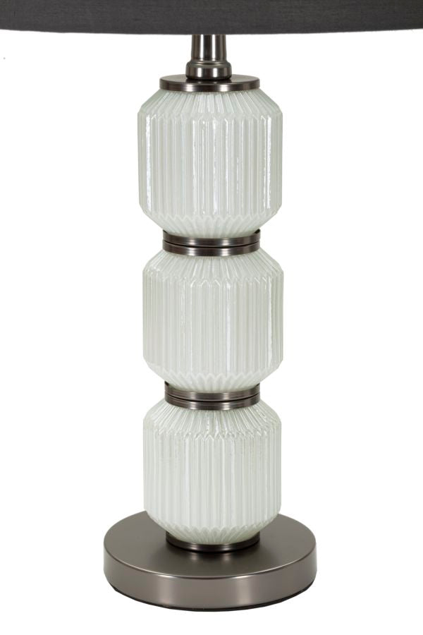 Lampe de table en verre transparent et argent avec abat-jour en tissu – Bright Three