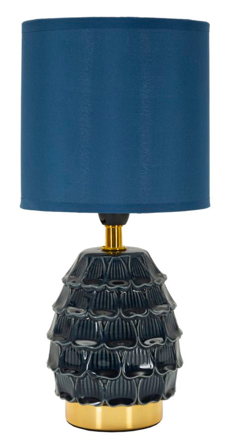 Lampe de chevet en céramique bleue avec abat-jour en tissu – Pigmy Modern Accent