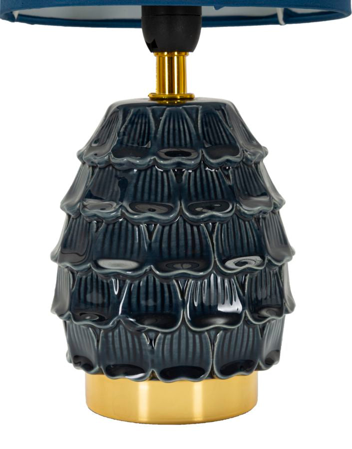 Lampe de chevet en céramique bleue avec abat-jour en tissu – Pigmy Modern Accent