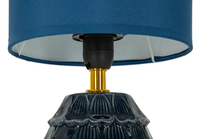 Lampe de chevet en céramique bleue avec abat-jour en tissu – Pigmy Modern Accent