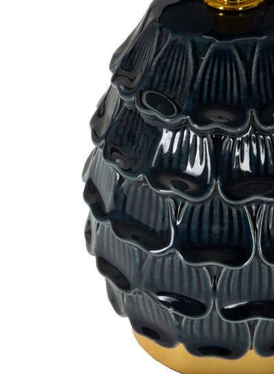 Lampe de chevet en céramique bleue avec abat-jour en tissu – Pigmy Modern Accent