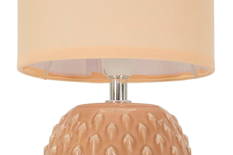 Lampe de chevet en céramique couleur pêche avec abat-jour en tissu – Pontus Contemporary