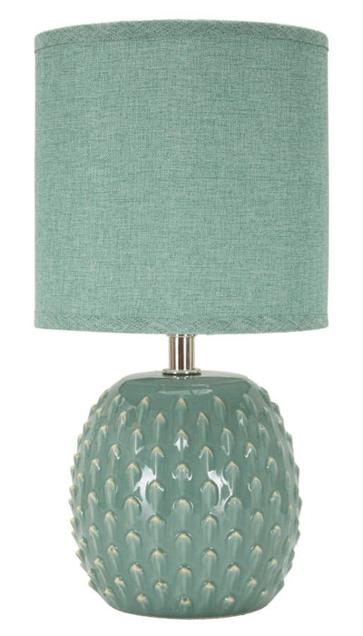 Lampe de chevet en céramique turquoise avec abat-jour en tissu – Pontus Collection