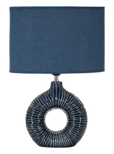 Lampe de table en céramique bleue avec abat-jour en tissu – Style moderne Seta