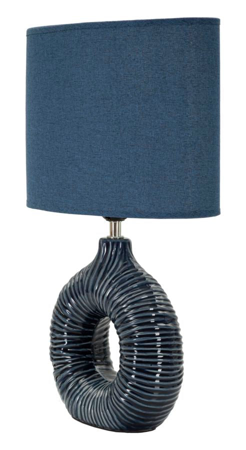 Lampe de table en céramique bleue avec abat-jour en tissu – Style moderne Seta