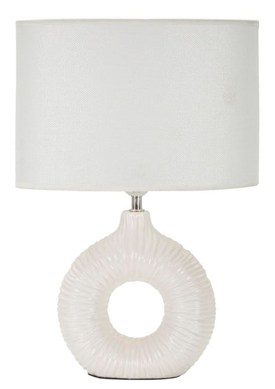 Lampe de table en céramique blanche avec abat-jour en tissu – Seta Modern Accent