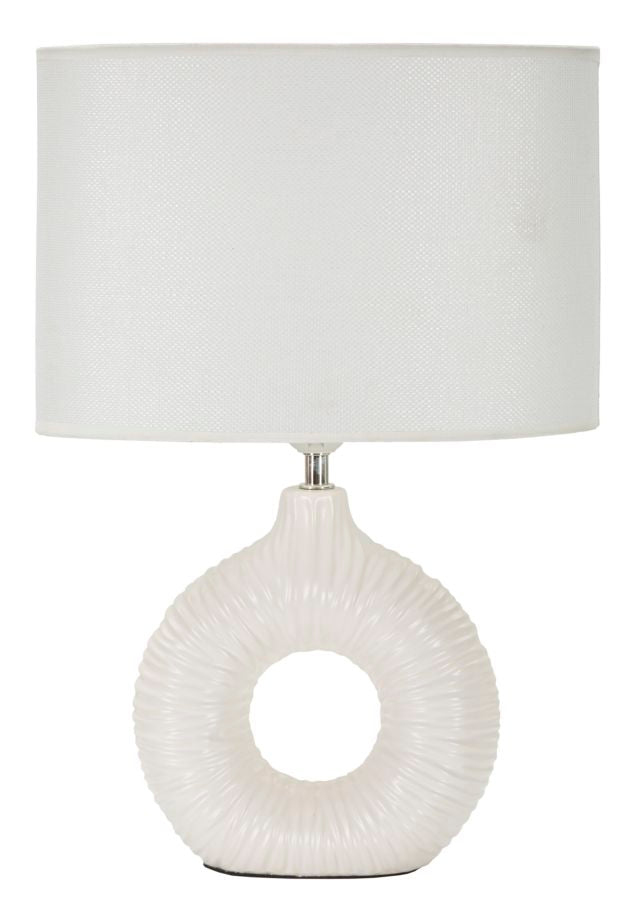 Lampe de table en céramique blanche avec abat-jour en tissu – Seta Modern Accent