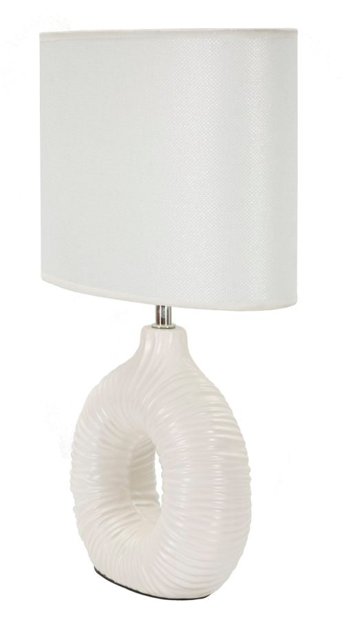 Lampe de table en céramique blanche avec abat-jour en tissu – Seta Modern Accent