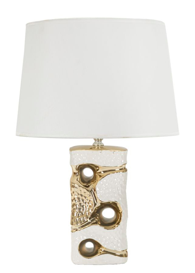 Lampe de table blanche et dorée avec abat-jour en tissu – Collection Florida
