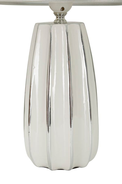 Lampe de table en céramique blanche avec abat-jour en tissu – Emmi Modern Design