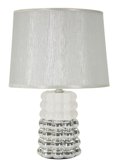 Lampe de table en céramique blanche avec abat-jour en tissu – Lace Contemporary