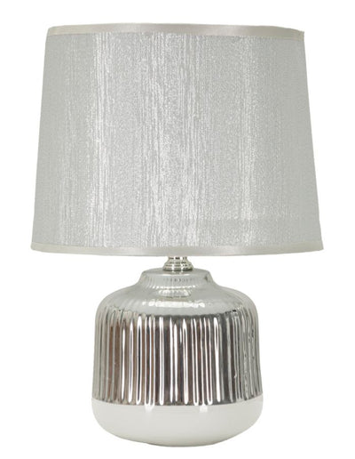 Lampe de table blanche et argentée avec abat-jour en tissu – Collection Lucina