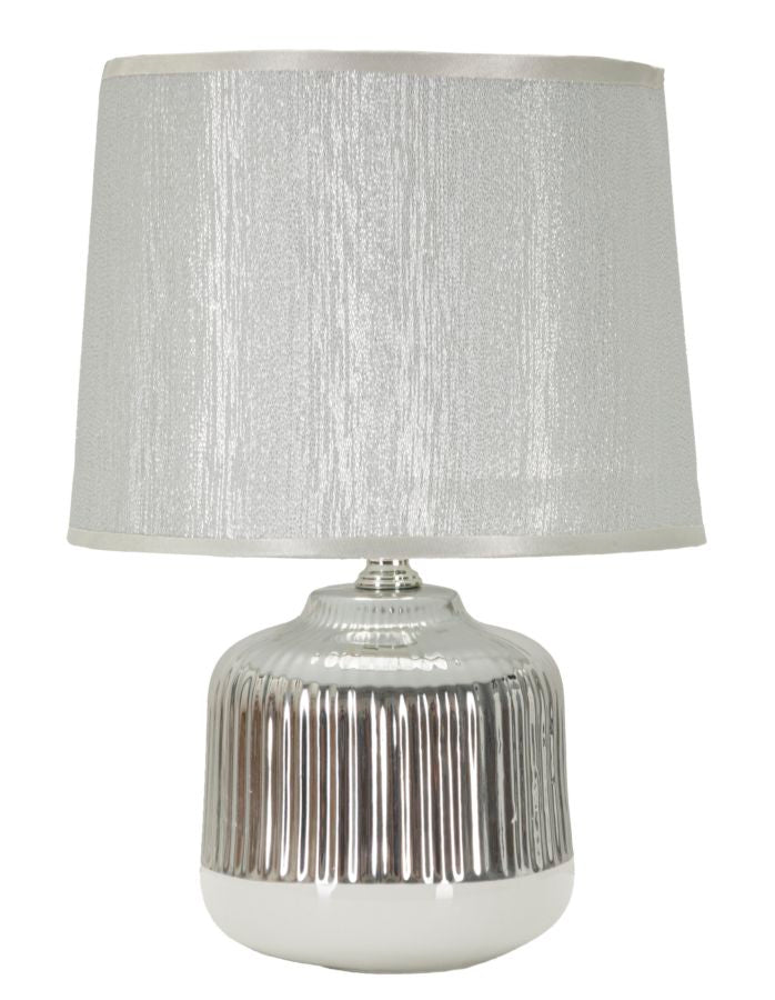 Lampe de table blanche et argentée avec abat-jour en tissu – Collection Lucina