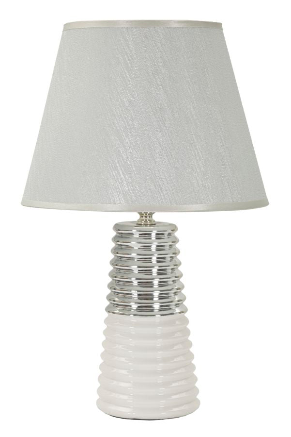 Lampe de table blanche et argentée avec abat-jour en tissu – Candela Modern Design
