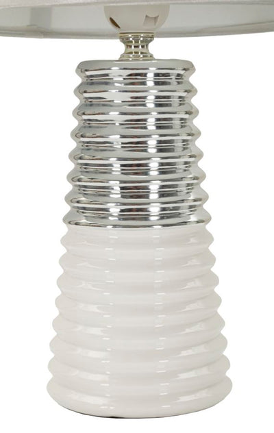 Lampe de table blanche et argentée avec abat-jour en tissu – Candela Modern Design