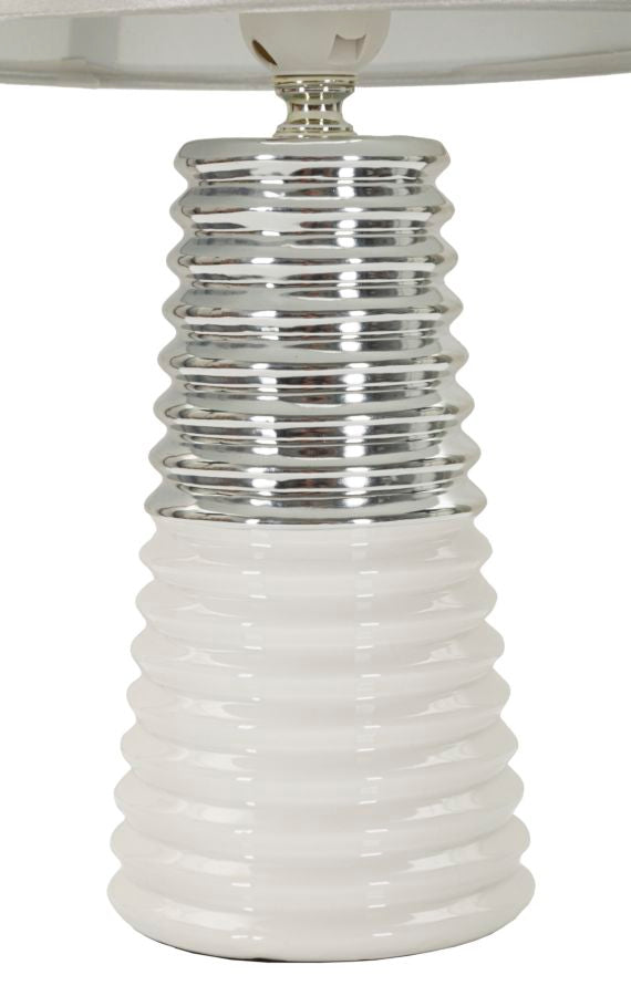 Lampe de table blanche et argentée avec abat-jour en tissu – Candela Modern Design
