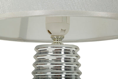 Lampe de table blanche et argentée avec abat-jour en tissu – Candela Modern Design