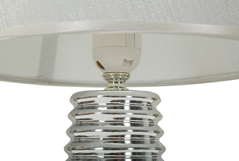 Lampe de table blanche et argentée avec abat-jour en tissu – Candela Modern Design