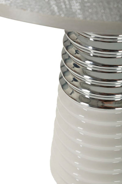 Lampe de table blanche et argentée avec abat-jour en tissu – Candela Modern Design