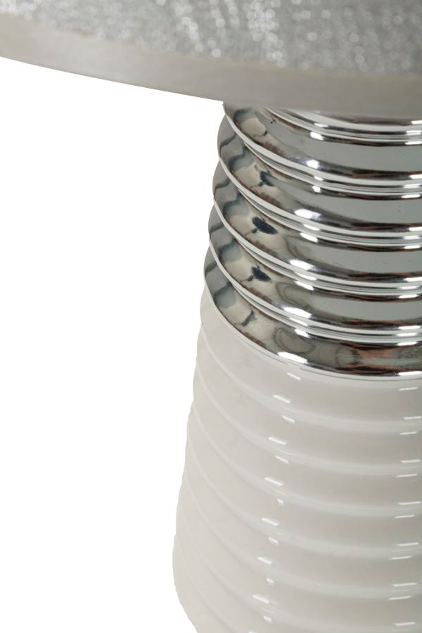 Lampe de table blanche et argentée avec abat-jour en tissu – Candela Modern Design