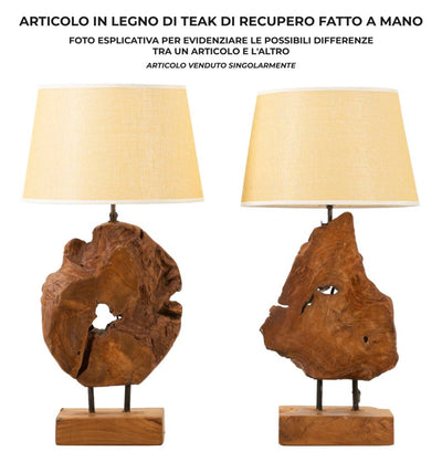 Lampe de table en bois de teck avec pied sculpté – Collection Kepala