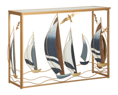 Console en bois avec façade décorée d'une œuvre d'art sur le thème de la voile – Collection Vele