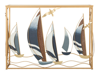 Console en bois avec façade décorée d'une œuvre d'art sur le thème de la voile – Collection Vele