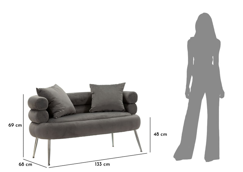 Canapé rembourré gris graphite avec coussins – Canapé 2 places Silvery Plus