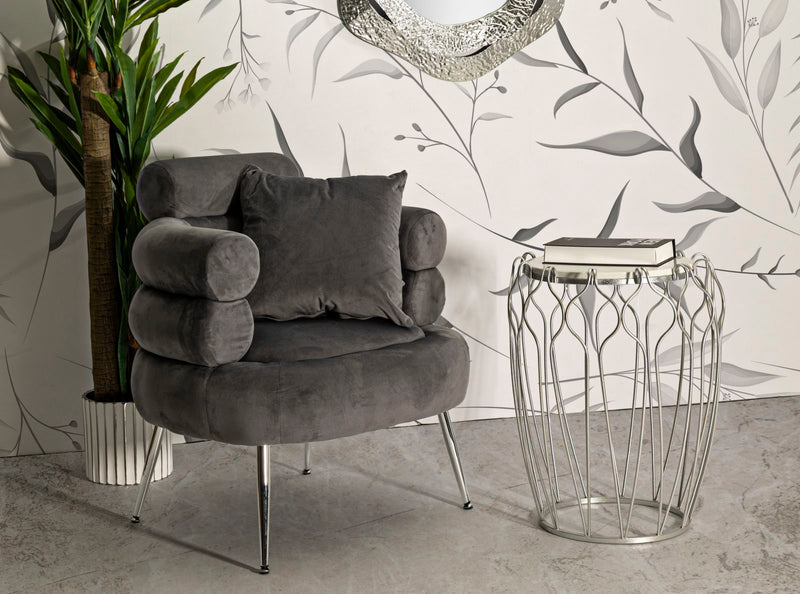 Fauteuil rembourré gris graphite avec coussin – Fauteuil d&